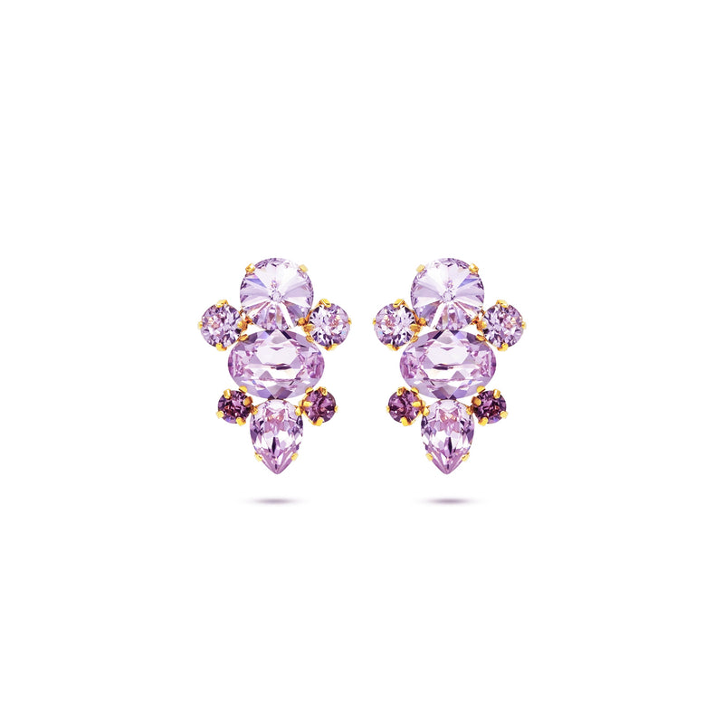 Sildare jewelry Violet Austrian crystals, 24k Gold plated wedding bridal earrings