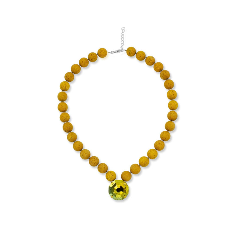 Luxury gold‑/silver‑tone yellow gemstone necklace with high‑precision Austrian crystals and natural lava gemstone — perfect for weddings, evening events, bridal elegance, and refined classic old‑money style; handcrafted one‑of‑a‑kind jewelry by SILDARE Jewelry