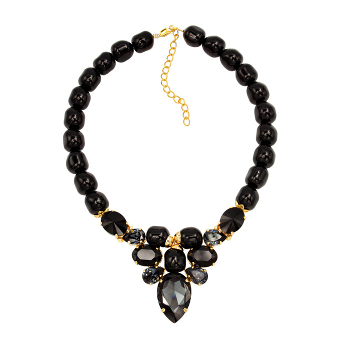 SILDARE jewelry gold plated luxury handmade necklace with black pearls and crystals