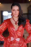 Luxury 24‑carat gold‑plated red crystal statement earrings with high‑precision Austrian crystals — bold contrast, vibrant tones, quiet elegance, refined feminine strength; perfect for weddings, evening events, party outfits, and elevated night‑out looks; handcrafted one‑of‑a‑kind jewelry by SILDARE Jewelry