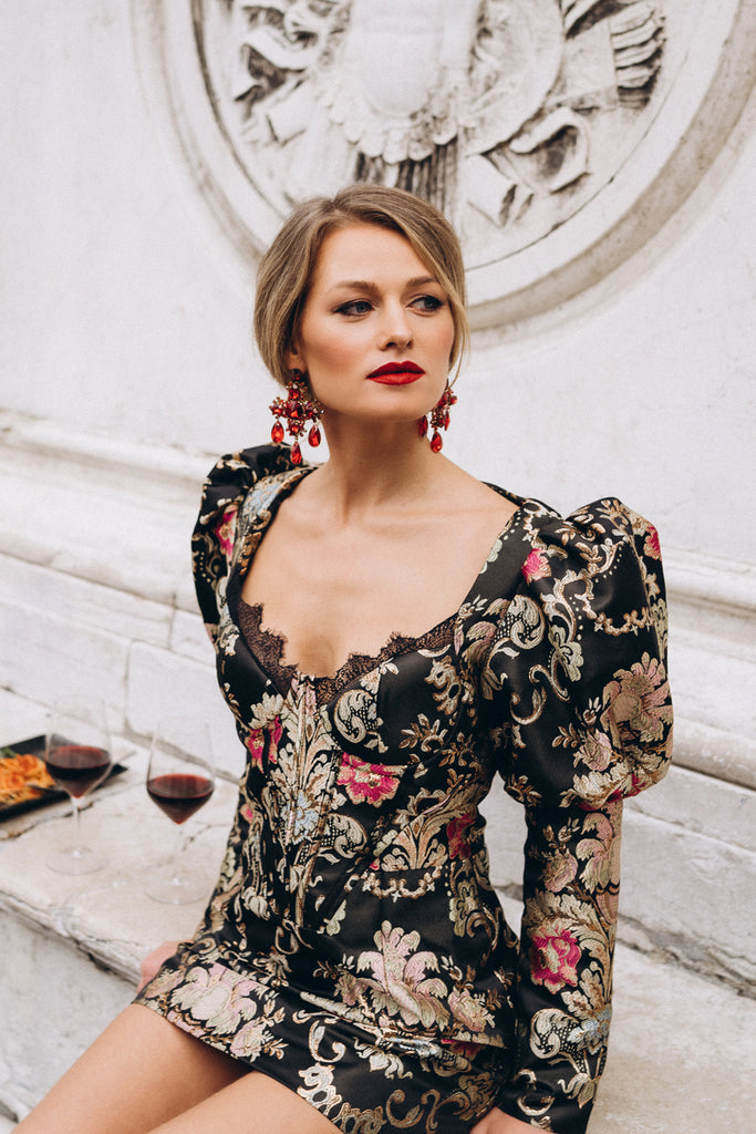SILDARE JEWELRY Scarlet red Swarovski crystals gold plated statement luxury big cross earrings handmade ootd venice italy