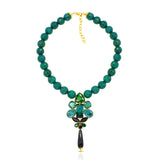 Emerald green crystal 24‑carat gold‑plated necklace with natural agate and high‑precision Austrian crystals — bold contrast, deep green tones, quiet elegance, refined feminine strength; perfect for weddings, evening events, party outfits, and elevated night‑out looks; handcrafted one‑of‑a‑kind jewelry by SILDARE Jewelry