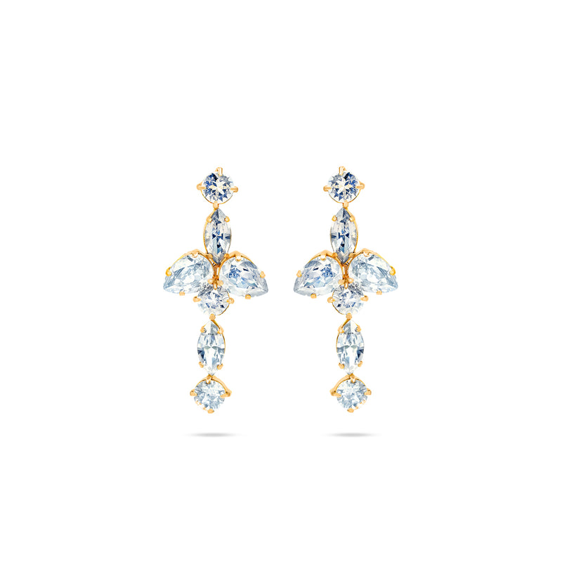 Blue long Swarovski crystal 24k gold plated wedding bridal fashion earrings