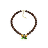 Brown Lava gemstone Swarovski crystal Butterfly necklace