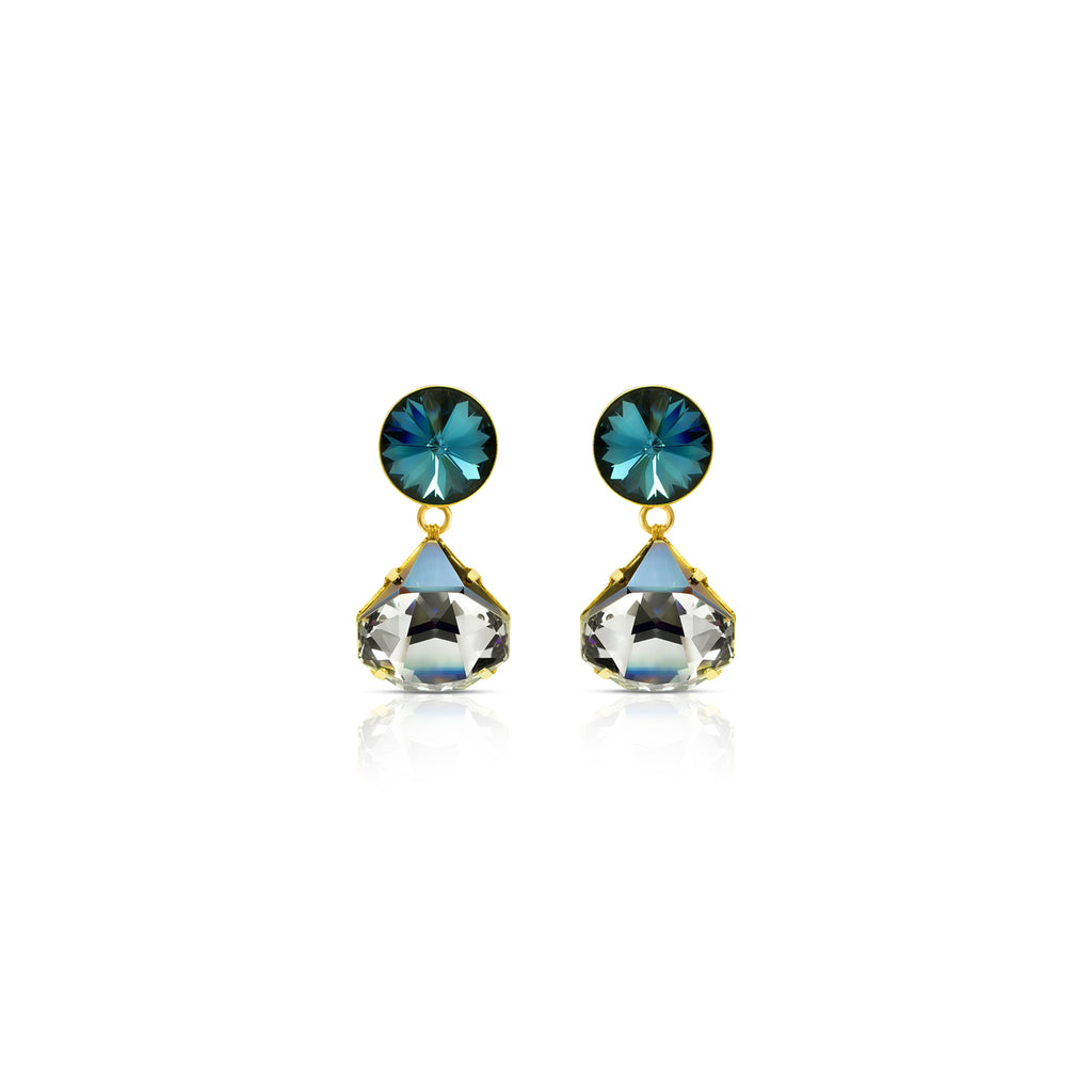 white Swrovski crystas, 24k gold plated drop earrings