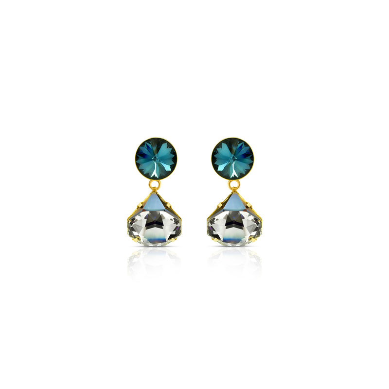 white Swrovski crystas, 24k gold plated drop earrings