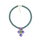 Green Swarovski pearl and Tanzanite crystal necklace