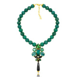 Emerald green Swarovski crystal, 24k gold plated, Agate gemstone statement fashion necklace