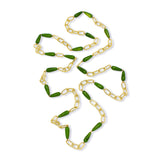 ultra long green gemstone chain gold tone fashion necklace