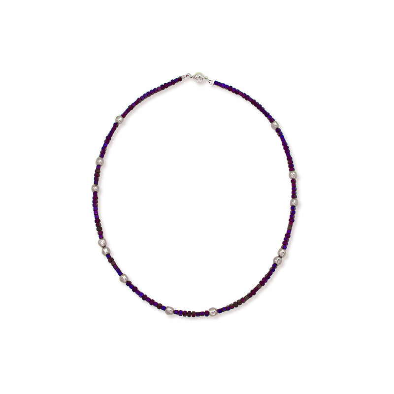 purple hematite pearl necklace