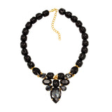 Black Swarovski crystals pearls gold plated necklace