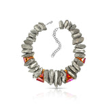 Silver tone  natural gemstone swarovski crystal silver statement fashion art women necklace