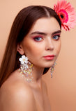 Luxury silver‑plated magnolia‑inspired crystal statement earrings — soft floral forms, luminous elegance, refined feminine grace; perfect for weddings, evening events, garden celebrations, party outfits, and elevated daytime looks; handcrafted one‑of‑a‑kind jewelry by SILDARE Jewelry