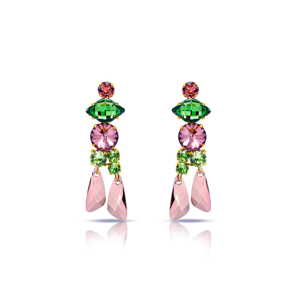 Luxury 24‑carat gold‑plated colorful crystal statement earrings with high‑precision Austrian crystals — minimalist sculptural design; handcrafted one‑of‑a‑kind jewelry by SILDARE Jewelry, vibrant statement earrings for refined feminine style