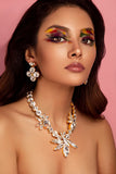 Diamond clear Luxury crystal gold‑plated statement necklace with Austrian crystals — perfect for weddings, evening events, bridal elegance, and refined classic old‑money style; handcrafted one‑of‑a‑kind jewelry by SILDARE Jewelry