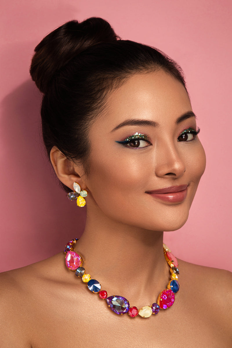 Multicolor Swarovski crystals, 24k gold plated necklace