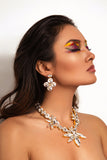 White Swarovski crystals, 24k gold plated wedding fashion bridal necklace