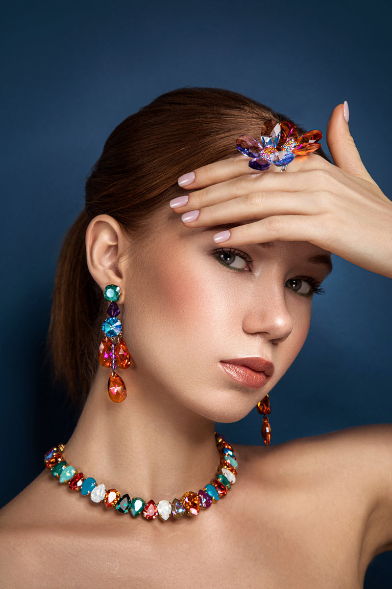 Colored Swarovski crystals, 24k gold plated necklace