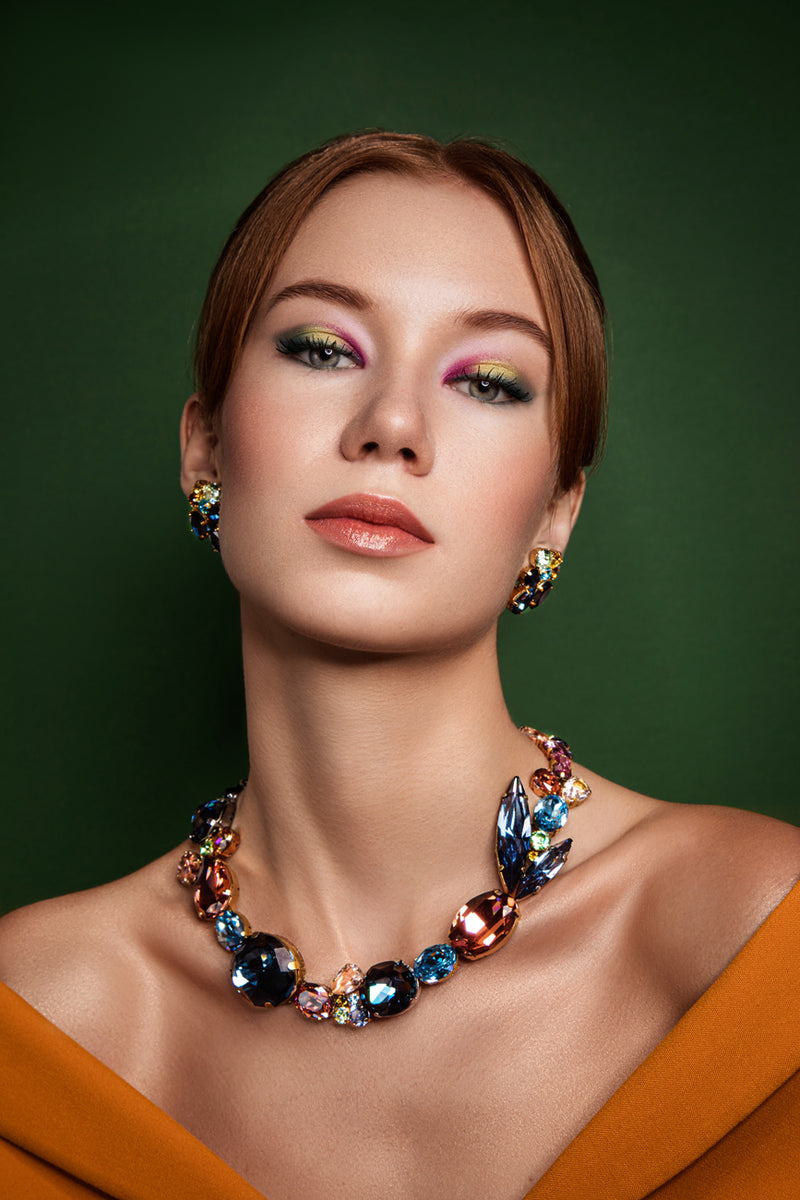 Colored Swarovski crystals, 24k gold plated necklace