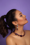 Luxury 24‑carat gold‑plated purple crystal statement necklace with high‑precision Austrian crystals — bold contrast, deep violet tones, quiet elegance, refined feminine strength; perfect for weddings, evening events, party outfits, and elevated night‑out looks; handcrafted one‑of‑a‑kind jewelry by SILDARE Jewelry
