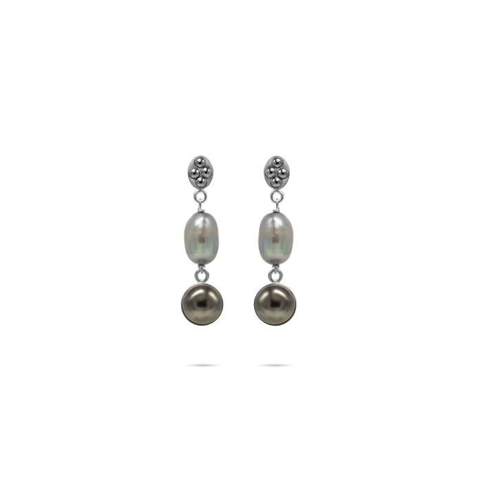 silver tone natural pearls silver earrings