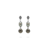 silver tone natural pearls silver earrings