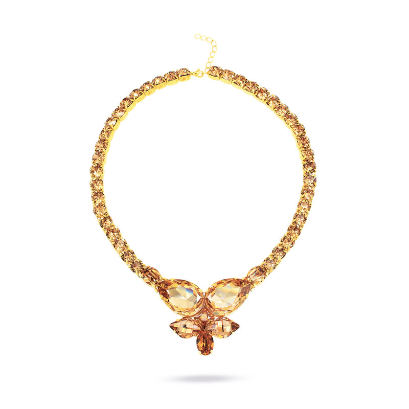 Smoked Topaz Swarovski crystals, 24k gold plated necklace