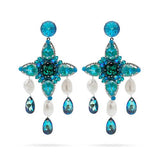 Blue Swarovski crystal Baroque pearls silver tone earrings
