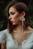Milk white Swarovski crystals and pearls 24K Gold plated statement long big fine fashion earrings classic 