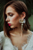 Milk white Swarovski crystals and pearls 24K Gold plated statement long big fine fashion earrings