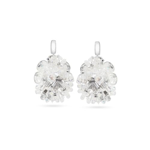 Elegant bridal statement earrings with clear Austrian crystals in floral design, silver finish. Perfect for weddings or formal occasions - Sildare Jewelry