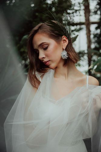 white crystal hematite silver wedding earrings