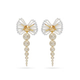 Milk white Swarovski crystals and pearls 24K Gold plated statement long big fine Dragonfly earrings