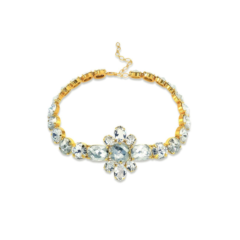 Luxury 24‑carat gold‑plated crystal choker necklace with high‑precision Austrian crystals — perfect for weddings, evening events, bridal elegance, and refined classic old‑money style; handcrafted one‑of‑a‑kind jewelry by SILDARE Jewelry