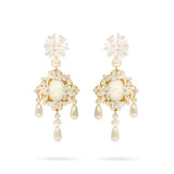 White Swarovski pearls Gold plated statement luxury fashion art classic earrings