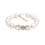 White natural Baroque pearls, Swarovski crystals Gold plated statement classic fine luxury handmade ootd bracelet