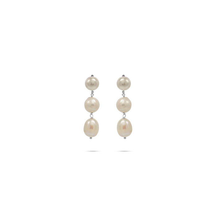 White natural pearls silver earrings