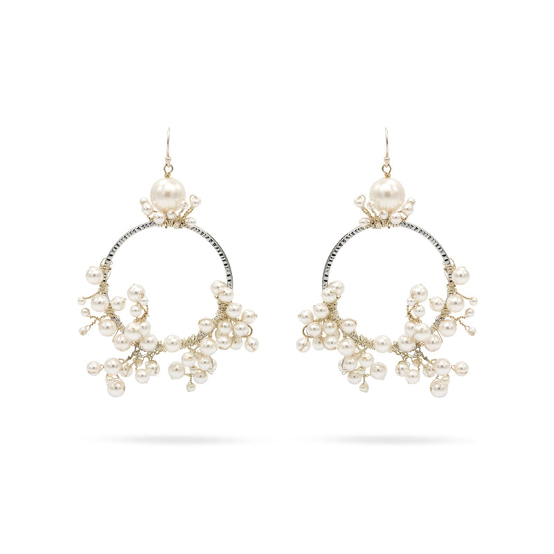 White pearl big wedding dangle earrings