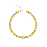 Yellow Blue Swarovski crystals, 24k gold plated necklace