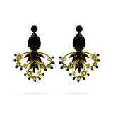 Black Swarovski crystals gold tone big statement fashion flower earrings