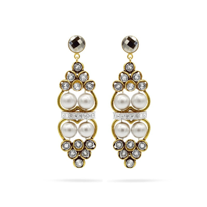 swraovski crystals pearls gold tone earrings