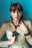 Black Swarovski crystal gold tone big statement fashion art luxury bracelet bracelet necklace ring earrings gold plated