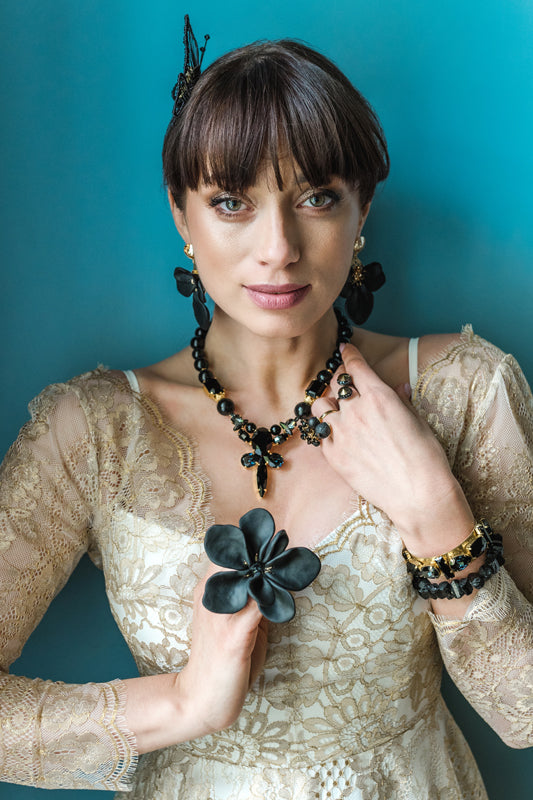 Black tourmaline gemstone fashion statement fine luxury bracelet