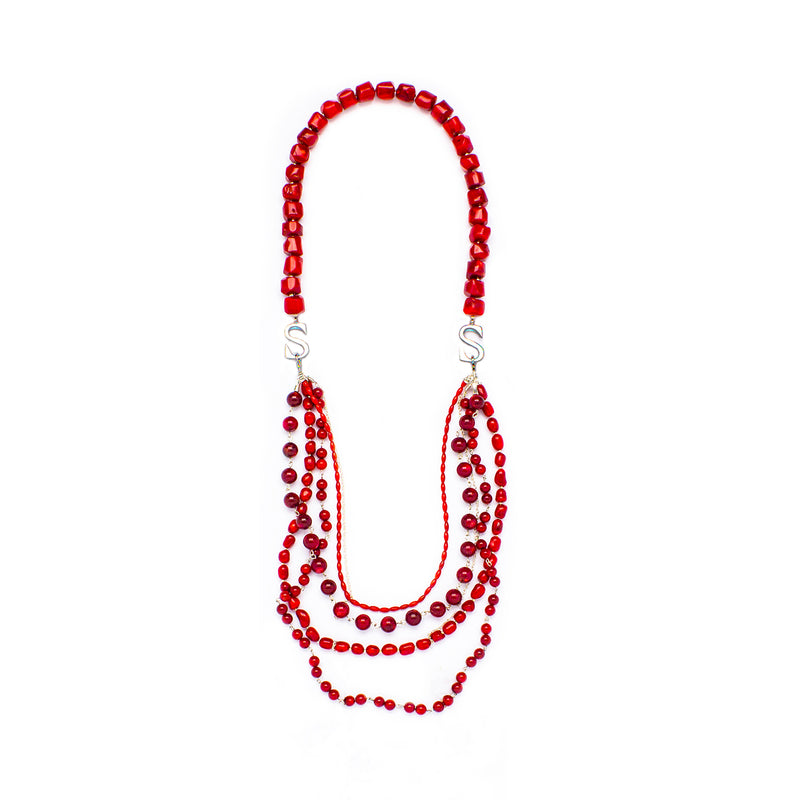 Sildare Jewelry red corals silver long fashion necklace