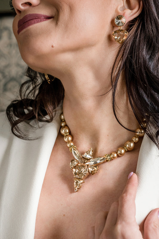 SILDARE jewelry Baroque gold plated necklace with Austrian crystals and pearls - handcrafted one-of-a-kind-luxury piece