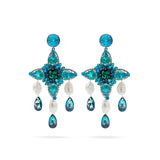 Blue Swarovski crystal Baroque pearls silver tone earrings